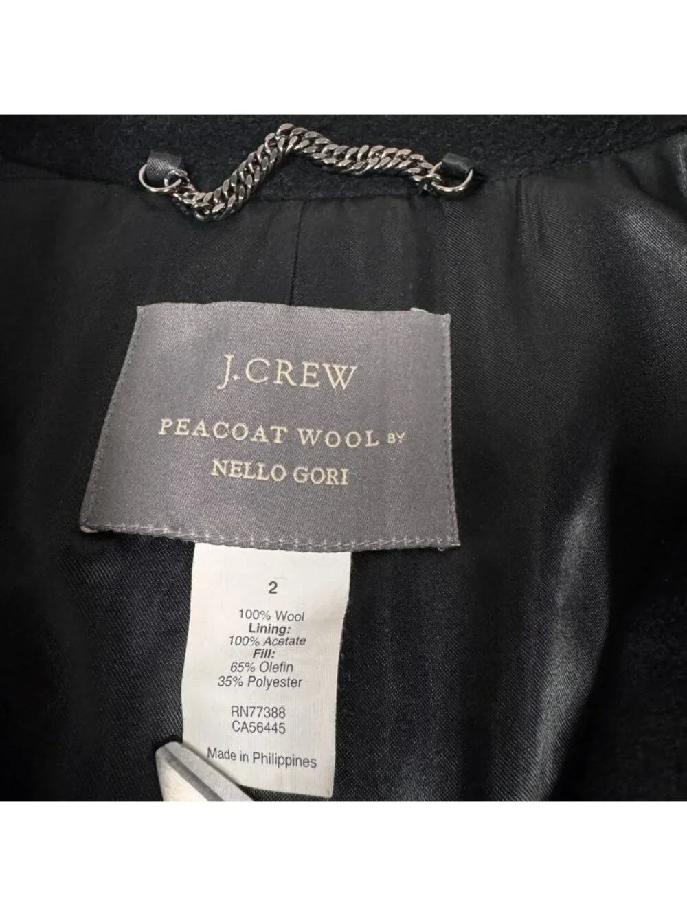￼J.Crew Nello Gori Italian Wool Black Pea Coat 2 Thinsulate Minimalist Preppy
